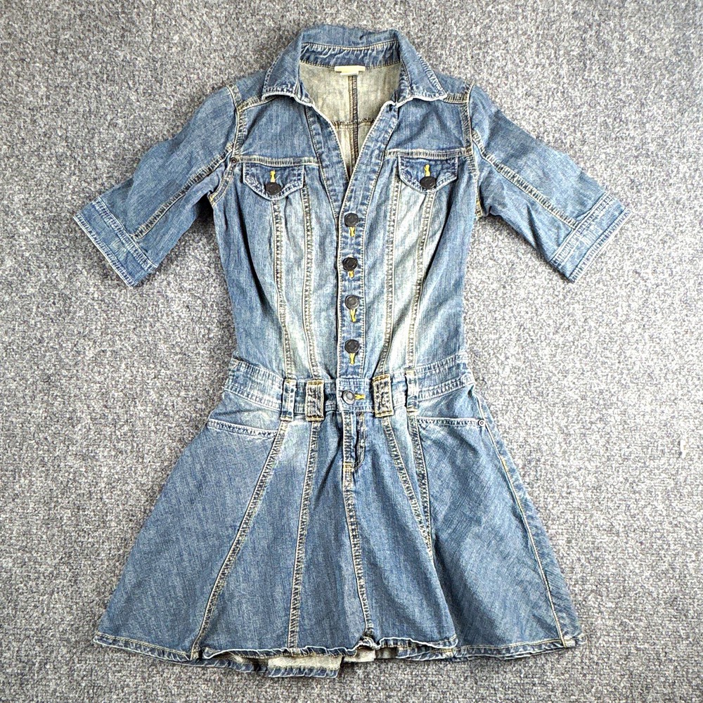 Vintage Mossimo Denim Skater Dress - Y2K Button Front Mini Dress Size XS